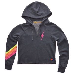 AVIATOR NATION CHEVRON SPLIT NECK CROP HOODIE